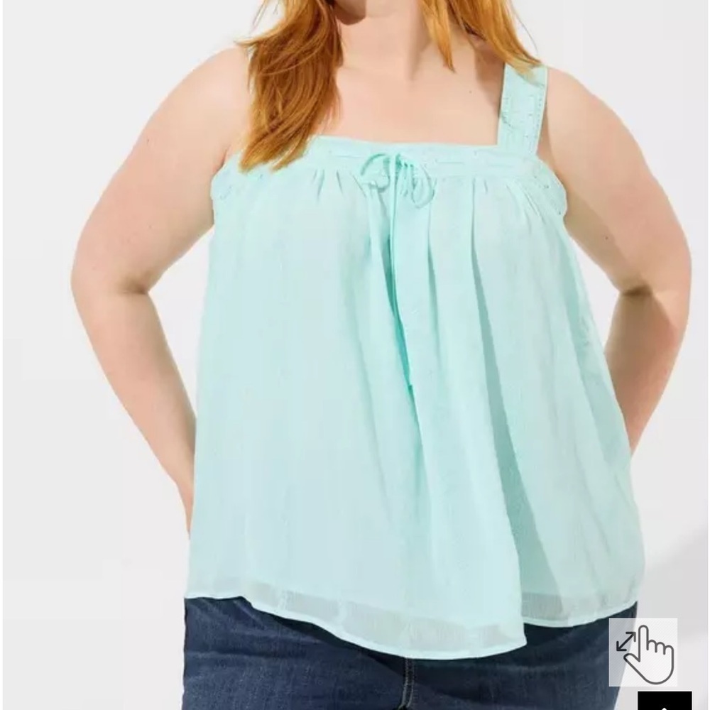 Torrid Embroidered Crinkle Chiffon Crochet
Lace Trim Tank new size 1X